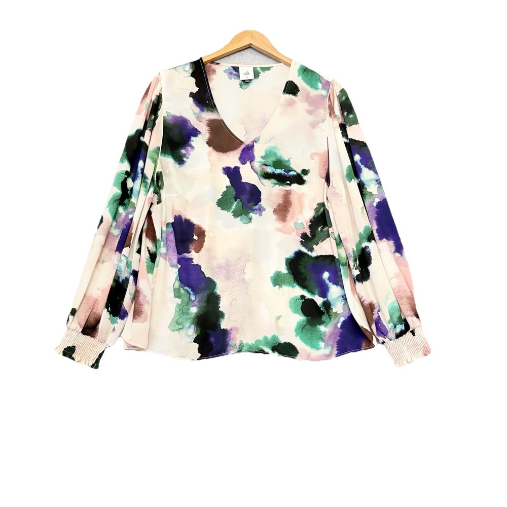 CAbi Blouse 4341 Women Mystic Aurora Floral Blouse Size XL Floral Balloon Sleeve